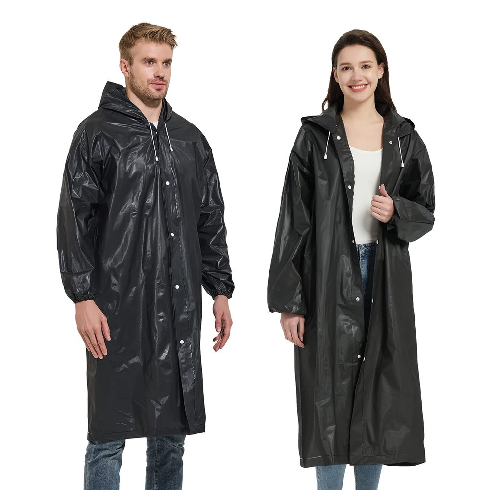 YDYJKI 2 Pack Waterproof Rain Ponchos for Adults-Reusable Emergency Raincoats with Hoodand Drawstring -LightweightPonchos for Women and Men (Black)