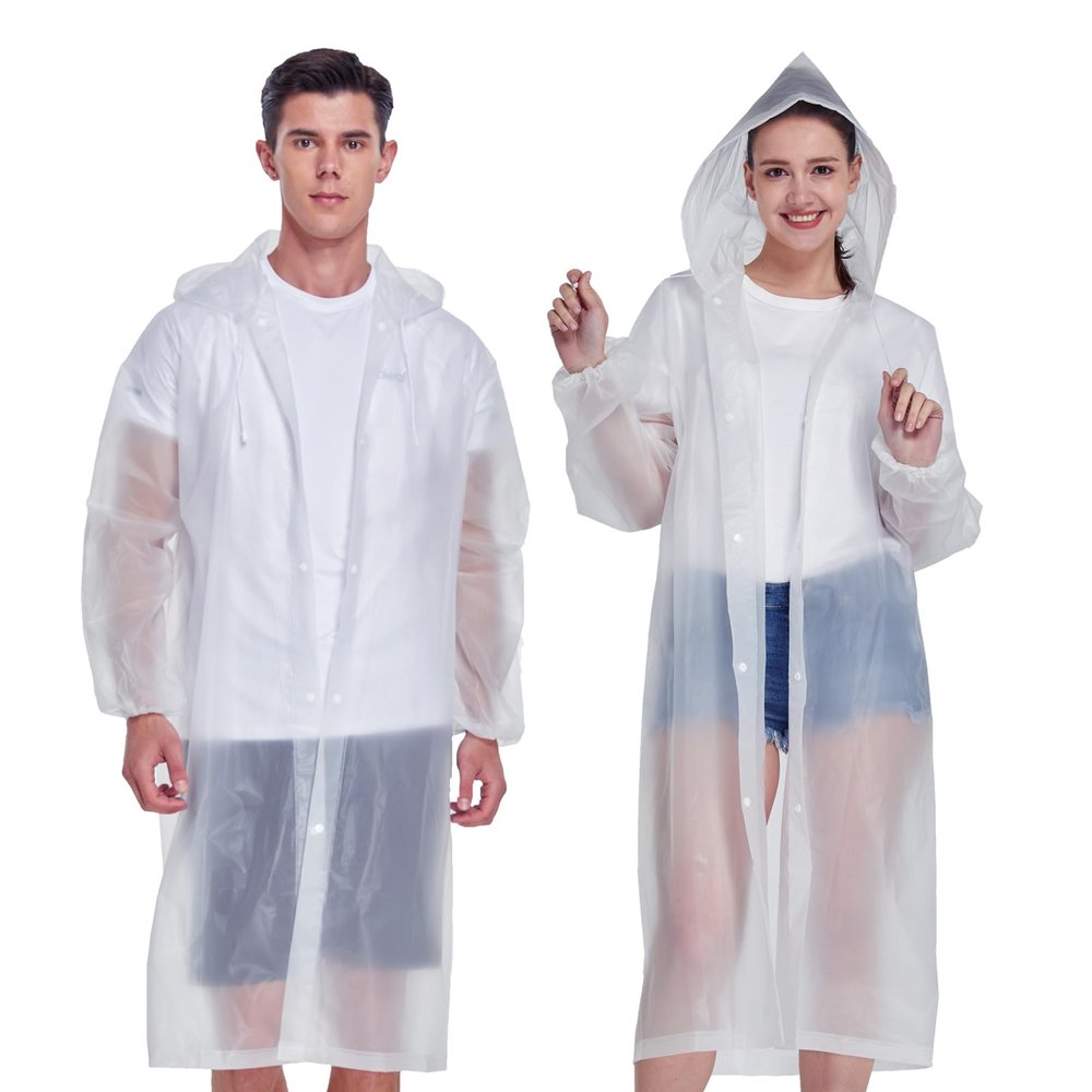 2 Pack Waterproof Rain Ponchos for Adults-Reusable Emergency Raincoats with Hoodand Drawstring -LightweightPonchos for Women and MenWhite