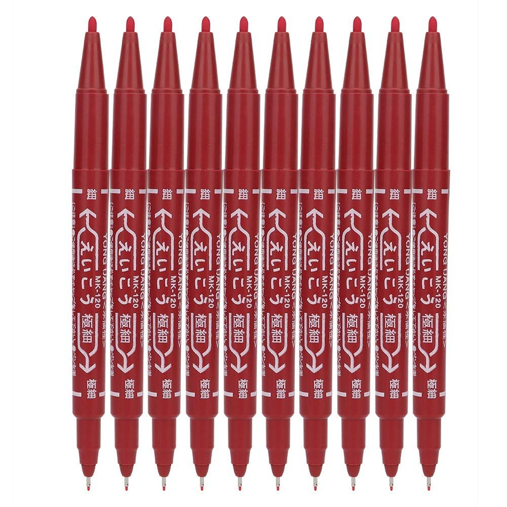Joyzan Marking Pen, 10pcs Double End Marker Piercing Positioning Pen Tool Removable Marker Aesthetic Procedures Surgical Stencil Sites Bold Tip Scribe Art Men Women Teenage Adult Gifts Red
