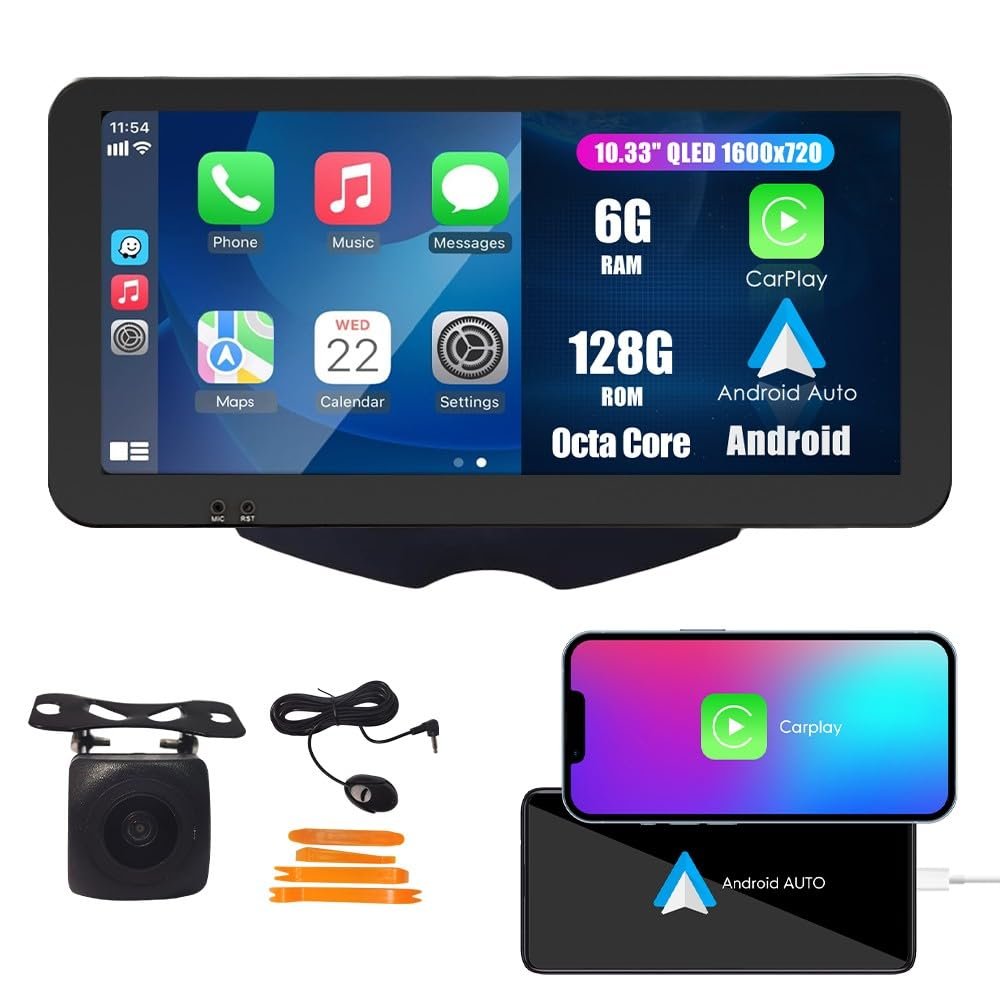 Kunfine Car CarPlay Android Auto Navigation Stereo GPS Radio Camera Display 10.33" QLED Touchscreen Headunit Tablet Pad Media Player for Hyundai Veloster 2011-2016, if Applicable Octa Core 6G+128G