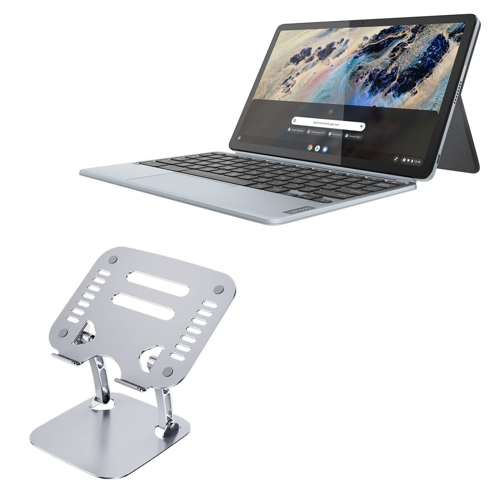 BoxWave Stand and Mount Compatible with Lenovo IdeaPad Chromebook Duet 3 (11 in - 82T6) - Executive VersaView Laptop Stand, Ergonomic Adjustable Viewing Angle Metallic Riser - Metallic Silver