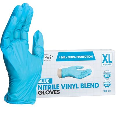 ForPro Disposable Nitrile Vinyl Blend Gloves, 4 Mil Extra Protection, Powder-Free, Latex-Free, Non-Sterile, Food Safe, Blue, X-Large, 100-Count
