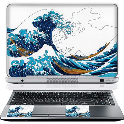 Meffort Inc Personalized Laptop Skin Sticker Cover Art Decal with Wrist Pad, Customize Your Text (14-14.5 Inch, Great Waves)