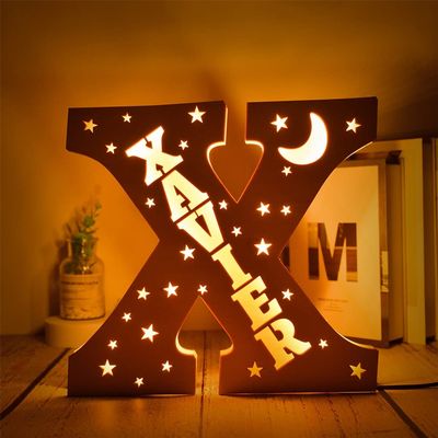 YGM Custom Name Wall Decor LED Wall Lamp Personalized Letter Night Light for Wall Decor Custom Wooden Engraved Name Night Light 26 Letters for Couples Baby Kids Bedroom Custom Wooden Lamp