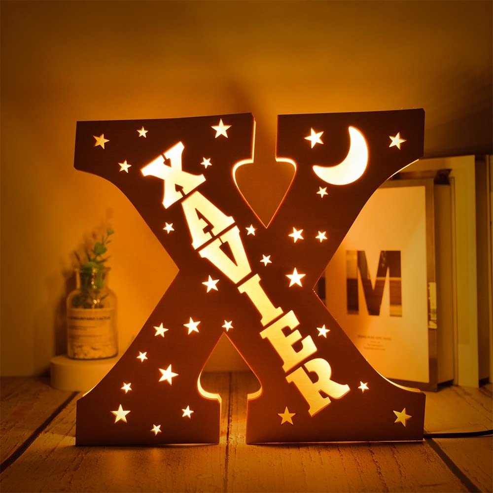 YGM Custom Name Wall Decor LED Wall Lamp Personalized Letter Night Light for Wall Decor Custom Wooden Engraved Name Night Light 26 Letters for Couples Baby Kids Bedroom Custom Wooden Lamp