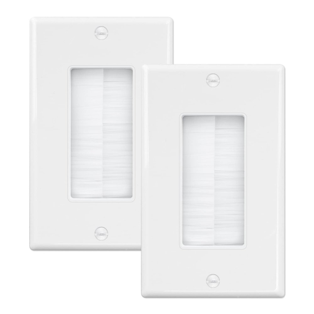 iwillink Brush Wall Plate (2 Pack), Cable Pass Through Insert for Wires, Single Gang Cable Access Strap, Wall Socket for HDTV, Home Theater Systems White