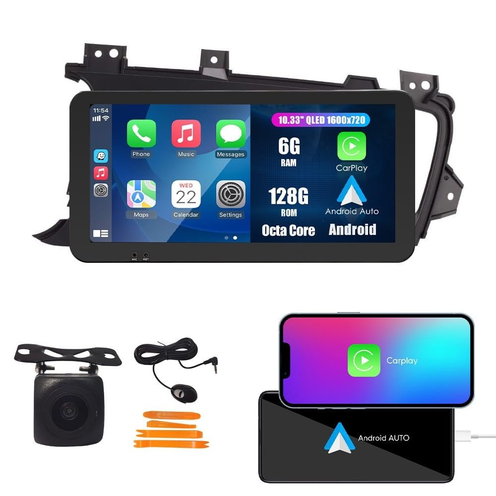 Kunfine Car CarPlay Android Auto Navigation Stereo GPS Radio Reverse Camera Display 10.33" QLED Touchscreen Headunit Tablet Media Player for Kia Optima K5 2011-2013, if Applicable Octa Core 6G+128G