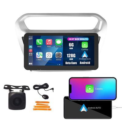 Kunfine Car CarPlay Android Auto Navigation Stereo GPS Radio Reverse Camera Display 10.33" QLED Touchscreen Headunit Tablet Media Player for Peugeot 301 13-25, if Applicable Octa Core 6G+128G Silver