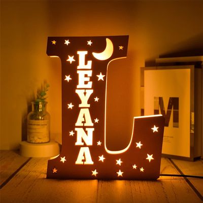 YGM Custom Name Wall Decor LED Wall Lamp Personalized Letter Night Light for Wall Decor Custom Wooden Engraved Name Night Light 26 Letters for Couples Baby Kids Bedroom Custom Wooden Lamp
