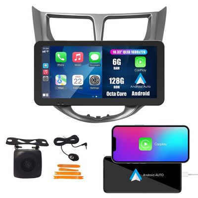 Kunfine Car CarPlay Android Auto Navigation Stereo GPS Radio Display 10.33" QLED Touchscreen Headunit Tablet Media Player for Hyundai Accent 12-17, if Applicable Octa Core 6G+128G Silver