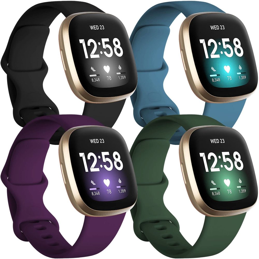 Getino Compatible with Fitbit Sense 2/ Sense Bands/Versa 4/ Versa 3 Band Women Men, Silicone Sport Accessories, Band for Fitbit Sense/Sense 2/ Versa 4/ Versa 3 Watch, Large Black/Plum/Green/Slate