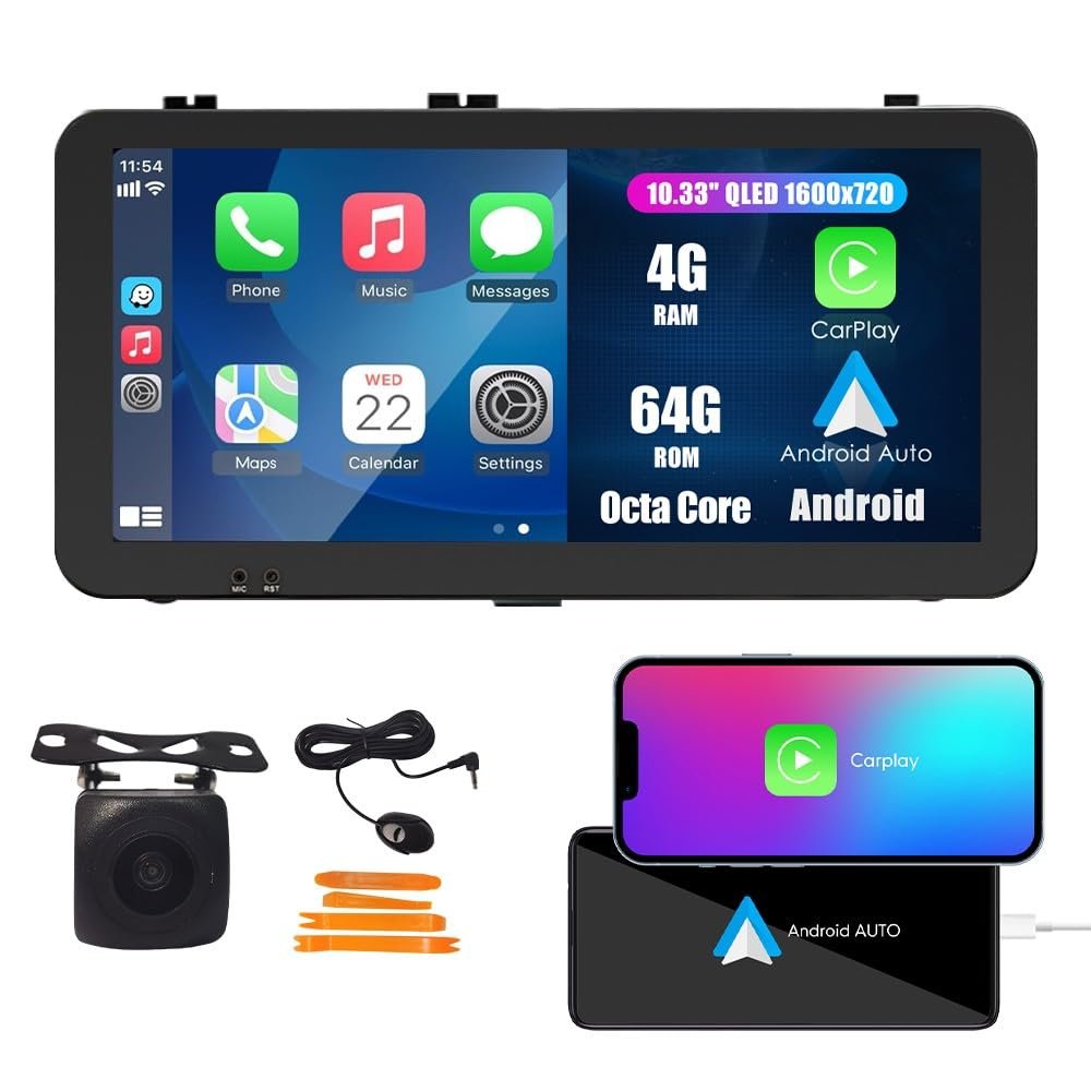 CarPlay Android Auto Navigation Stereo GPS Radio Reverse Camera Display 10.33" QLED Touchscreen Headunit Tablet Pad Media Player for Toyota Corolla 2017-2019LHD, if Applicable Octa Core 4G+64G