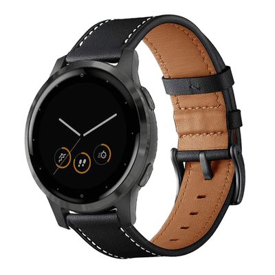 Anrir for Garmin Vivoactive 4S Bands, 18mm Geniue Leather Watch Bands for Garmin Venu 2S/Forerunner 255s/255s Music/Vivomove 3S 39mm Bands, Fossil Women's Gen 6/5E 42mm/Gen 4 Q Venture HR Bands-Black