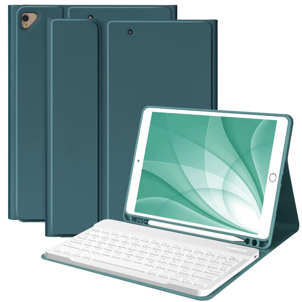 BQSS for iPad 9th Generation Case with Keyboard 10.2 Inch, Detachable Wireless Bluetooth Keyboard Case with Pencil Holder for iPad 9th/8th/7th, for iPad Air 3rd Gen/Pro 10.5 inch (Dark Green)
