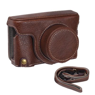 Andoer Protective Case for Instant Camera, Portable Camera Bag, Faux Leather Camera Carry Case with Shoulder Strap, Replacement for Fujifilm X100V/X100F Camera, Coffee, Coffee