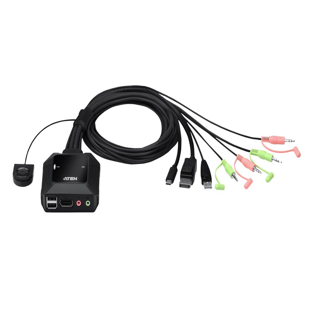 ATEN CS52DP 2-Port KVM Switch USB C DisplayPort Switch 2 Computers 1 Monitor Switch DP Alt Mode Up to 4096 x 2160 60 Hz Remote Port Switcher Windows, Mac, Linux, Android, iOS