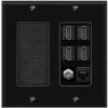 RiteAV 4 Port HDMI 1 Coax Cable TV- F-Type 1 Cat6 Ethernet Wall Plate - Brush [Black/Black] view 1