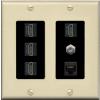 RiteAV 4 Port HDMI 1 Coax Cable TV- F-Type 1 Cat6 Ethernet Wall Plate - 2 Gang [Ivory/Black] view 1
