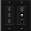 RiteAV 4 Port HDMI 1 Coax Cable TV- F-Type 1 Cat6 Ethernet Wall Plate - 2 Gang [Black/Black] view 1