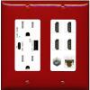 RiteAV - 4 Port HDMI 1 Coax Cable TV- F-Type 1 Cat6 Ethernet Wall Plate - (USB A+C Outlet-Red/White) view 1
