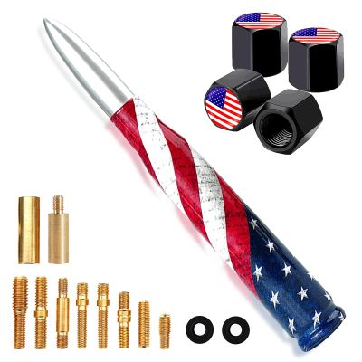 Car Truck Bullet Antenna with Valve Stem Caps for F150 F250 F350 Super Duty Raptor Dodge Ram Silverado 1500 2500 3500,Pickup Jeep AccessoriesSilver - American Flag Design-Car wash Safe