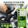 Inspire HEAVY DUTY 6Mil ORIGINAL Quality Stretch Nitrile Gloves Black Disposable Latex Free | Food, Industrial, Mechanic Tattoo (6Mil Black, Medium) view 2