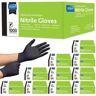 Inspire Black Nitrile Gloves | THE ORIGINAL Quality Black Gloves Disposable Latex Free | 4.5 Cooking (Nitrile, Large)