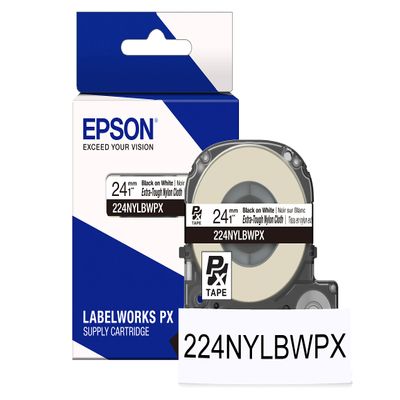 Epson LABELWORKS 224NYLBWPX Genuine Nylon Tape Cartridge - Black on White Industrial Label Maker Tape - 1" (24MM) Wide, 19'