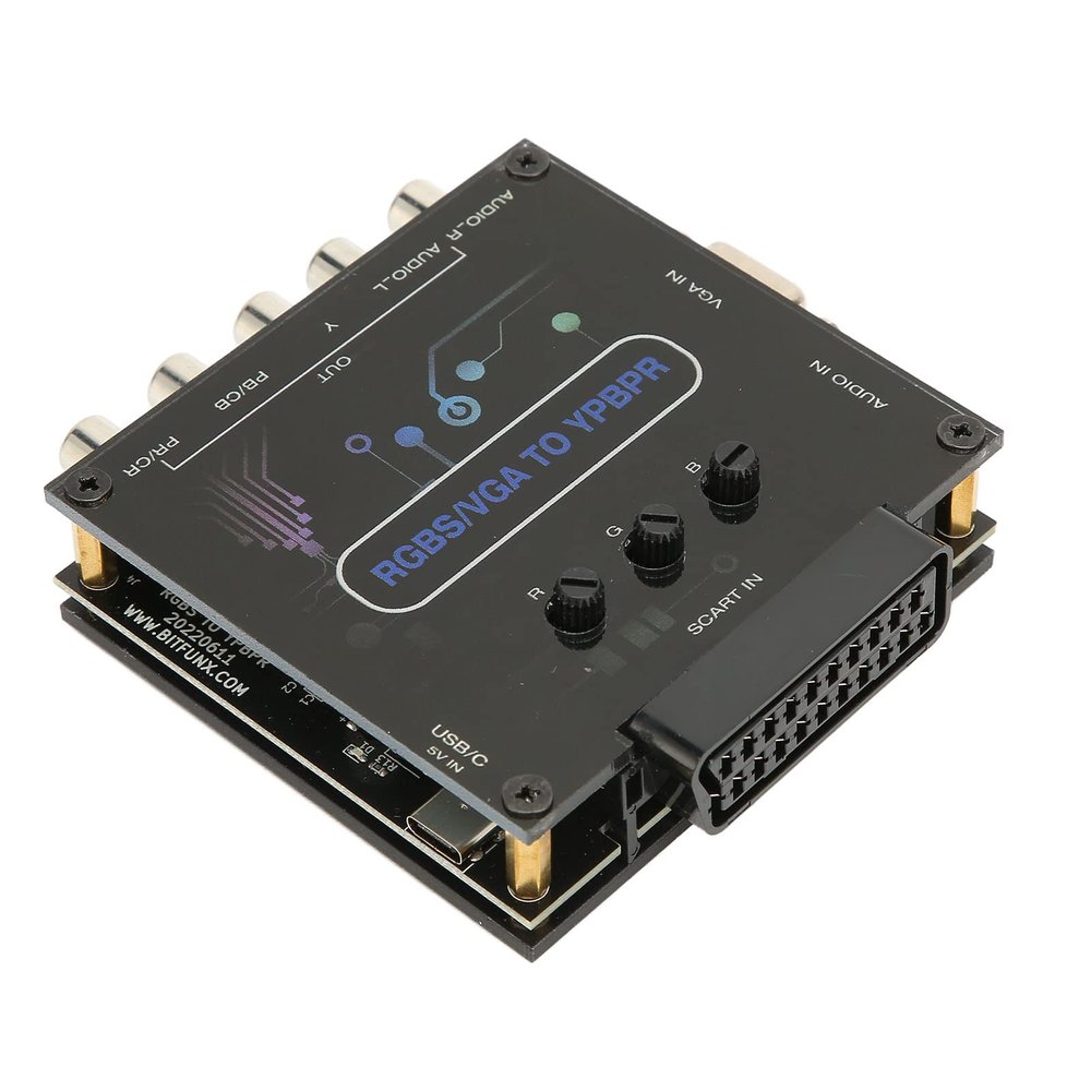 RGBS VGA SCART to YPBPR Converter, Component Converter Support Sound Left and Right Channel Input SCART, for SFC for for N64 for for for MD for Saturn