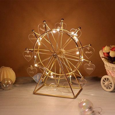 Spinning Ferris Wheel with Personalized 1-12 Family Name Custom Metal Desktop windmill with LED Light for Home Dcor Christmas Birthday Gifts