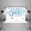 1st Happy Birthday Backdrop for Boy Mr.Onederful Baby Boy Kids One Year Old Party Decorations Banner Supplies Blue Clouds Hot Air Balloon Photography Background Props 7x5ft view 2