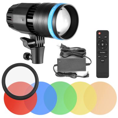 Andoer 50W Compact Focusing Video Light COB Spotlight Photography Continuous Light 5500K Dimmable CRI90+ Built-in Magnifying Lens with Remote Control 5pcs Color Filters for Portrait Wedding Fashion