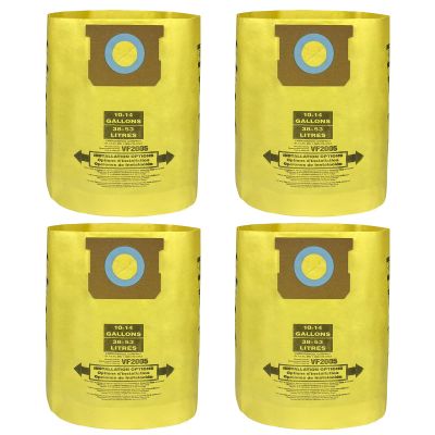 4 Pack Fit for Shop Vac Bags 10-14 Gallon- Type F 90662, Type I 90672, VF2005 -High Efficiency Disposable Fine Dust Collection Vacuum Filter Bags, Double Layer Reinforced