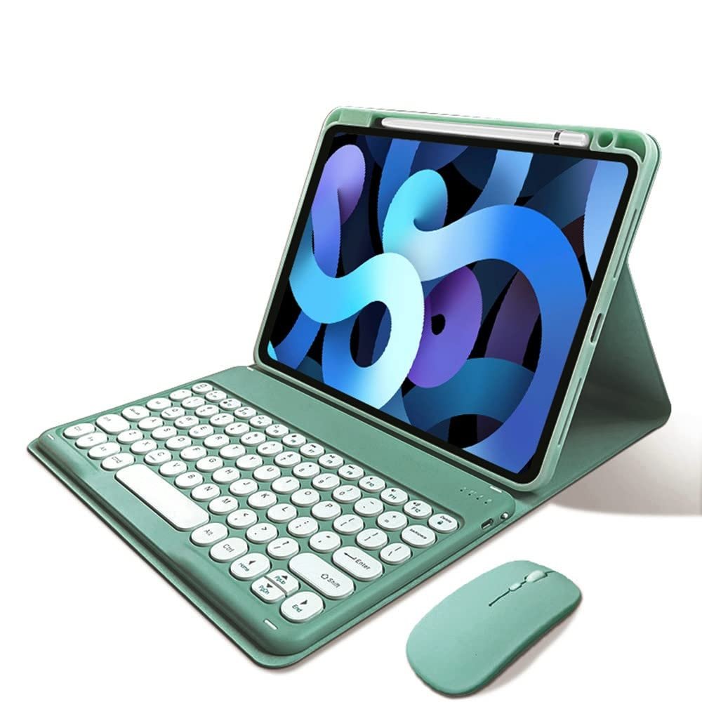 kaitesi Keyboard Case Mouse for iPad 11th Gen (A16, 2025) 11"/ iPad 10th Generation 2022 10.9" Case with Cute Round Keys Detachable Bluetooth Keyboard Cover,Dark Green