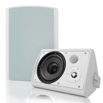 Herdio 6.5 Inches Outdoor Bluetooth Speakers Waterproof with Powerful Bass,Wall Mount Speakers Wired Weather Resistant for Patio Home Deck Porch Backyard 400 Watts(White)