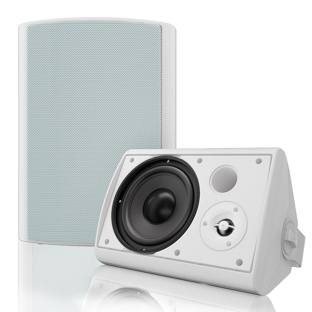 Herdio 6.5 Inches Outdoor Bluetooth Speakers Waterproof with Powerful Bass,Wall Mount Speakers Wired Weather Resistant for Patio Home Deck Porch Backyard 400 Watts(White)