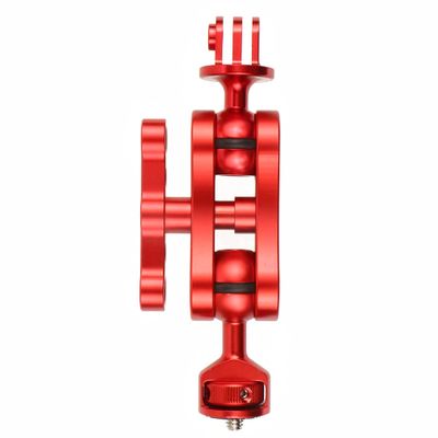 FEICHAO Dual Ball Head Magic Arm Mount Adapter 1/4'' Screw to Three-Card Slots Adapter Compatible with Hero 13, Osmo Action4 Sports Camera Photography Accessories (Red)