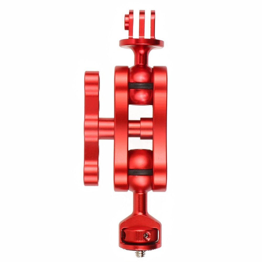 FEICHAO Dual Ball Head Magic Arm Mount Adapter 1/4'' Screw to Three-Card Slots Adapter Compatible with Hero 13, Osmo Action4 Sports Camera Photography Accessories (Red)