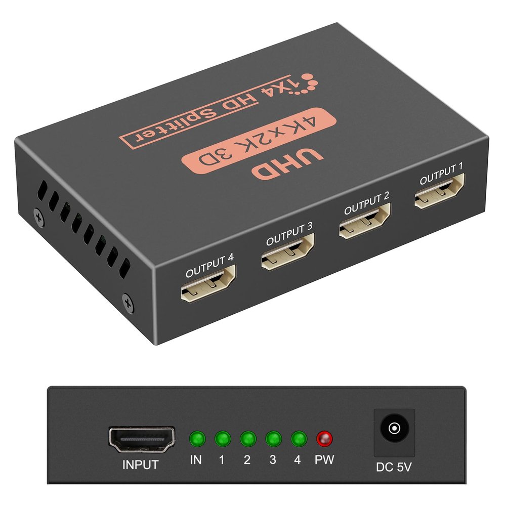 HDMI Splitter 1x4, Sorthol 1 in 4 Out HDMI Splitter Audio Video Distributor 3D & 4K x 2K Box for HDTV, STB, PS3, PS4 Pro Blu-Ray DVD Player, Projector Etc