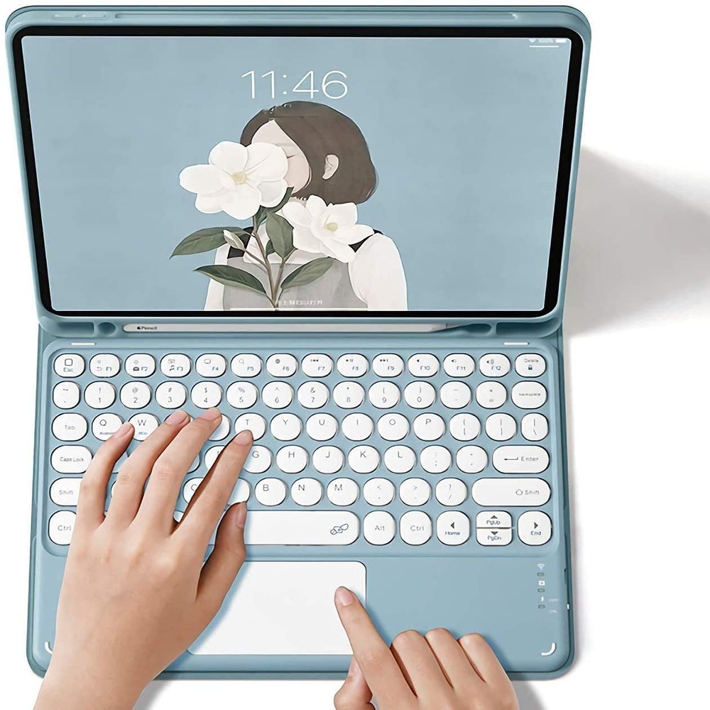 AnMengXinLing Keyboard Case for iPad (A16) 11th 2025/iPad 10th Generation, Touchpad Detachable Keyboard with Pencil Holder -Slim Leather Folio Smart Cover for iPad11/iPad10 (Sky Blue)