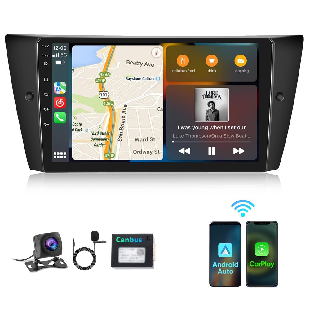 2G+64G Wireless CarPlay Android Auto Android 13 Car Stereo for BMW E90 E91 E92 E93 3 Series 2005-2011, 9" Touchscreen Car Radio with HD Backup Camera GPS Navigation WiFi Bluetooth FM RDS