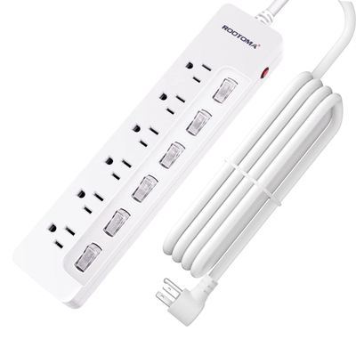 10FT Heavy Duty Extension Cord with Individual Switches on Off, 1875W Appliance Extension Cord with Surge Protector, 6 outlets, High Wattage for Microwave, Aquarium, Kitchen, Garage Must Have