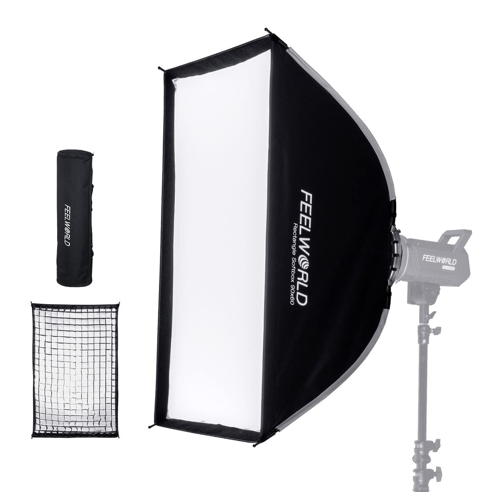 FEELWORLD FSR90 Rectangular Softbox, 60x90cm Rectangle for FEELWORLD FL125D FL125B FL225D FL225B and Other Bowens Mount Video Studio Light, for Live Streaming, Videography, Photography