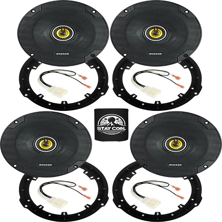 KICKER Speakers 6.5 inch for Ford Mustang 2015-2023 Upgrade Kit - 4 Pack of CS Series with Adapters and Harness, Coaxial 6 1/2 Car Audio Front Door and Rear Side Panel Speaker CSC65, 46CSC654