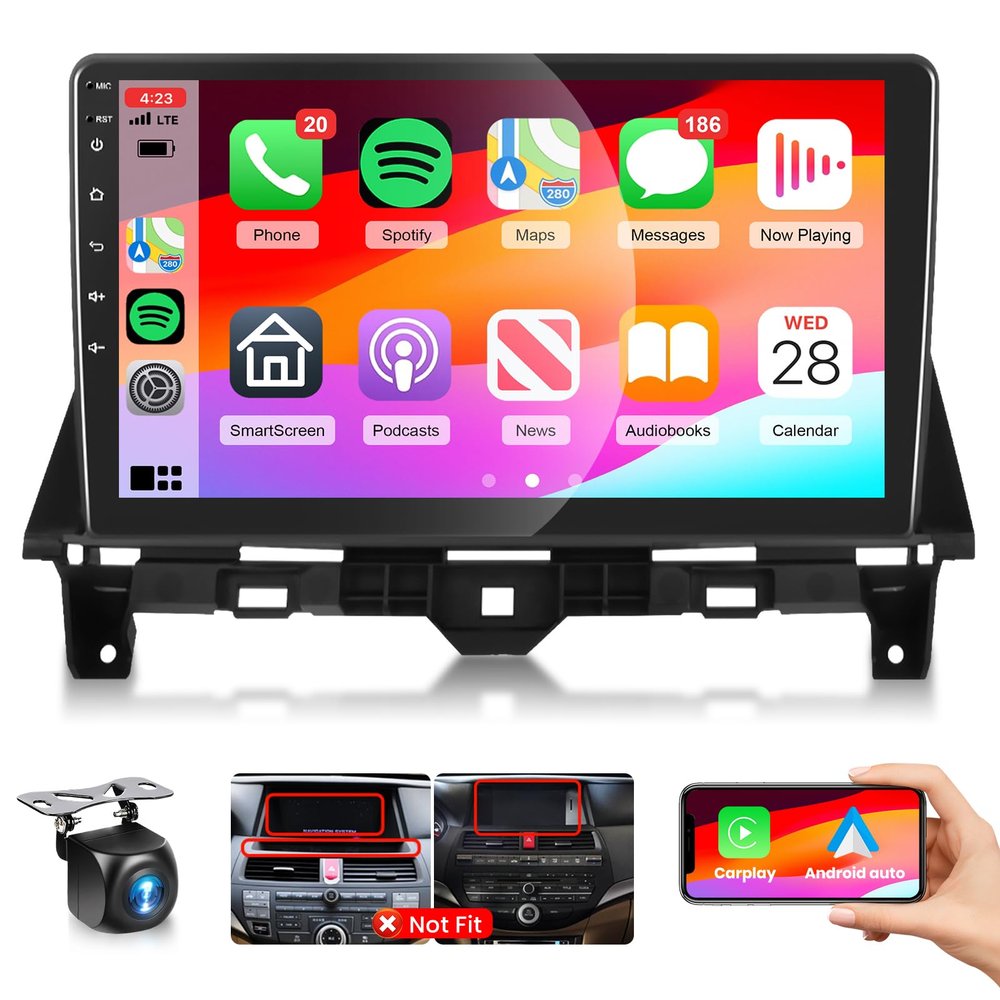 5G WiFi Radio for Honda Accord 8th 2008-2012 Car Stereo with Wireless Carplay Android Auto,10.1 Inch 1080P Touch Screen EQ DSP Bluetooth FM/RDS GPS Chip 26UIs with AHD Backup Camera Mic