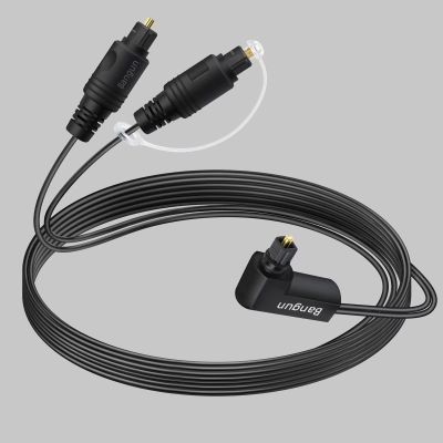 Bangun 90 Degree Optical Audio Splitter 1 in 2 Out Cable, Digital Toslink Fiber Optical Splitter Audio Adapter Cable (1 Male Input 2 Male Output) for TV, Soundbar, 10ft