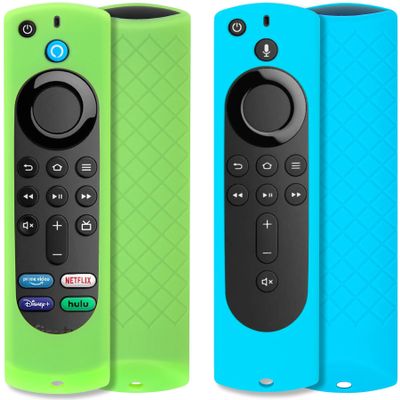 Pinowu Remote Cover (2pcs) Compatible with Fire TV Stick 4K 1st Gen (2021) / Lite/Alexa Voice Remote 3rd Gen with Lanyard (Green and Turquoise, Only Green Glow)(NOT for 4K 2nd 2024)