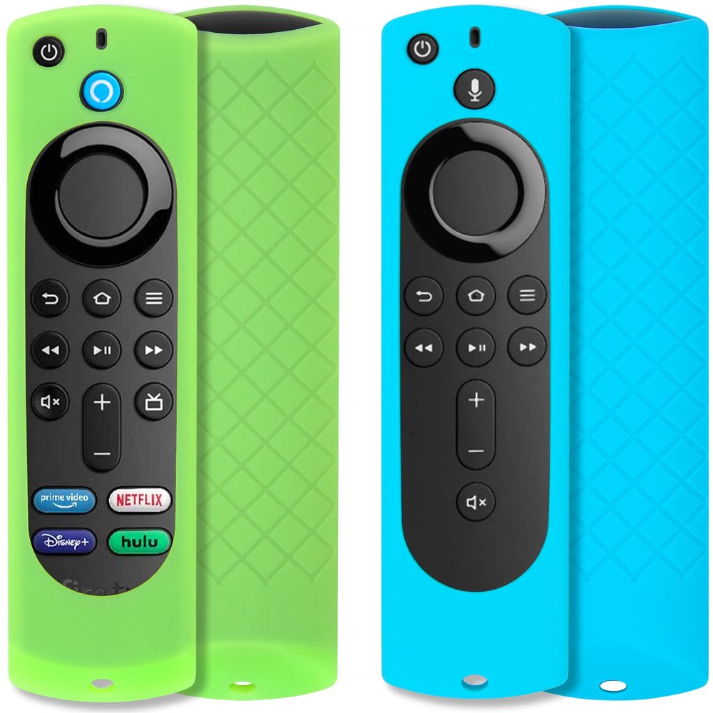 Pinowu Remote Cover (2pcs) Compatible with Fire TV Stick 4K 1st Gen (2021) / Lite/Alexa Voice Remote 3rd Gen with Lanyard (Green and Turquoise, Only Green Glow)(NOT for 4K 2nd 2024)