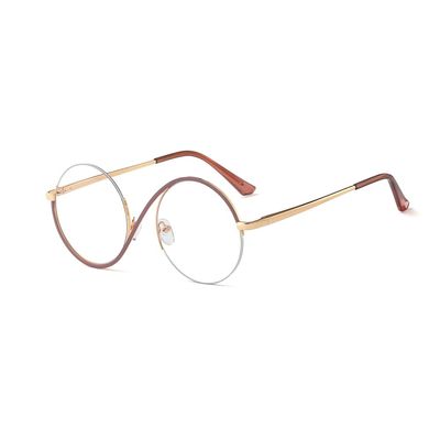 kachawoo Half Rimless Eyeglasses Zero Diopter Glasses Frame 8 S Shape Metal Round Anti Blue Light Ray Eyewears (brown gold frame)