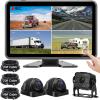 3 Camera Wired Backup Camera System Dash Cam for Truck/RV/Trailer/Bus/Tractor 10.1" Touch Monitor Loop Recording Split Screen 1080P Rear View & 2 Side View Camera Night Vision IP68 Back up Camera view 1
